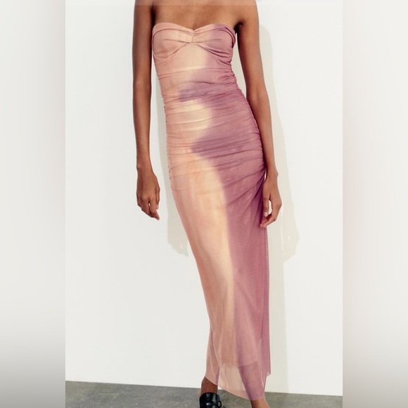 NWT Zara PRINTED TULLE DRESS. Pink - Picture 3 of 3